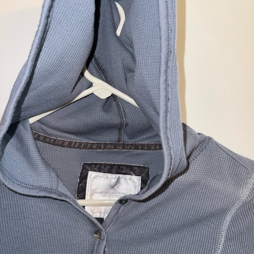 American Eagle Outfitters Gray Button Down Hoodie Top - Picture 7 of 9